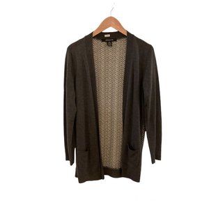 89th & MADISON Gray Mixed Media Chevron Printed Long Open Cardigan. Size M